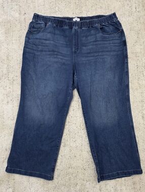 Lane Bryant Women's Wide Leg Elastic-Waist Dark Blue Jeans Size 28